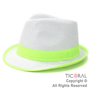 SOMBRERO PANAMA BLANCO CON CINTA FLUO VERDE TELA x 1